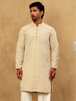 Jompers - Men Beige Chikankari Cotton Kurta