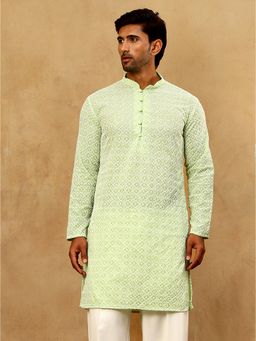 Jompers - Men Green Chikankari Cotton Kurta