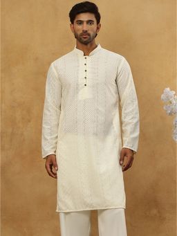 Jompers - Men Cream Chikankari Embroidered Kurta