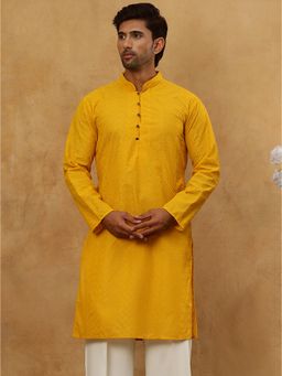 Jompers - Men Mustard Chikankari Embroidered Kurta