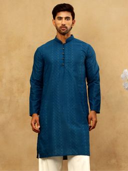 Jompers - Men Blue Chikankari Embroidered Kurta