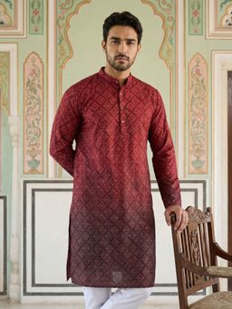 Jompers - Men Maroon Ombre Printed Kurta for Men