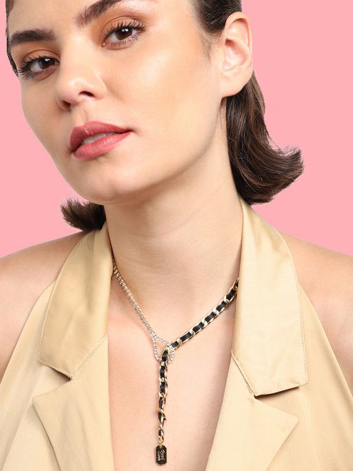 Sohi Gold Plated White Black Necklace for Women