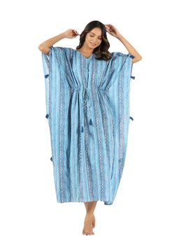 MIRARI - Stripes Printed Cotton Maxi Kaftan