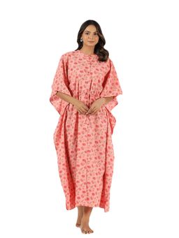 MIRARI - Peach Floral Printed Cotton Maxi Kaftan