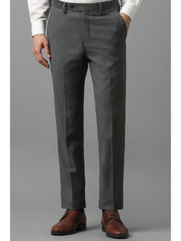 Louis Philippe - Men Grey Slim Fit Check Flat Front Formal Trousers