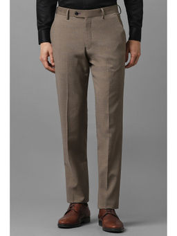 Louis Philippe - Men Brown Slim Fit Textured Flat Front Formal Trousers