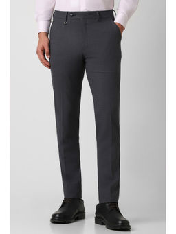 Van Heusen - Men Grey Textured Slim Fit Trousers