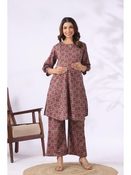CRAFIQA - Grey Cotton Printed Maternity Kurta With Pant