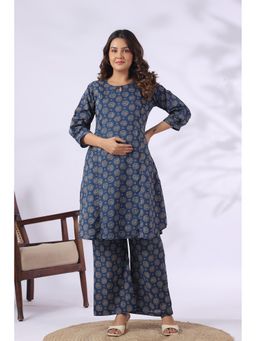 CRAFIQA - Blue Cotton Printed Maternity Kurta With Pant