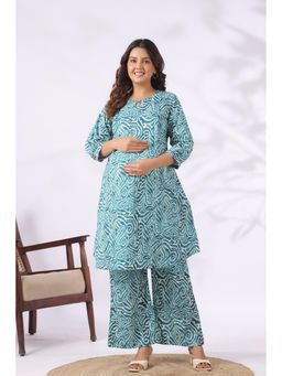 CRAFIQA - Blue Cotton Printed Maternity Kurta With Pant