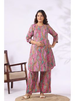 CRAFIQA - Pink Cotton Printed Maternity Kurta With Pant