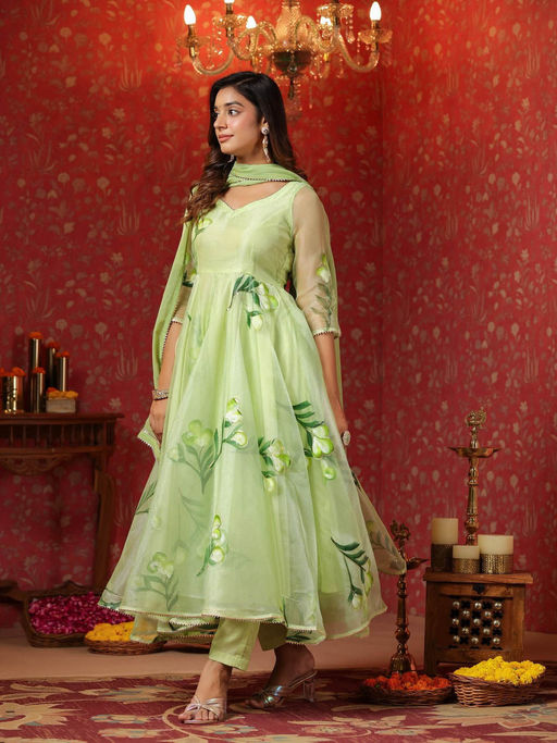 slim fit dress slacks Kids Green Frock Online main image 1