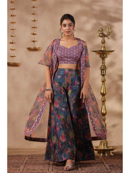 SamaayaJaipur - Purple Printed Organza Co-ord (Set of 3)