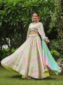 SamaayaJaipur - Multi Color Chinon Lehenga with Blouse & Dupatta (Set of 3)