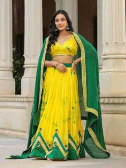 SamaayaJaipur - Golden Fizz Yellow Chinon Lehenga with Blouse & Dupatta (Set of 3)