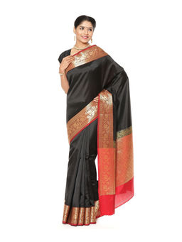 Banarasi Silk Works - Black Valkalam Katan Silk Anchal Saree with Unstitched Blouse