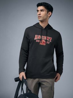 Technosport - Men Printed Slim Fit Hooded Sports Sweatshirt With Technowarm+ - Black