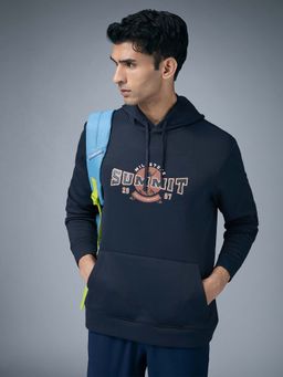 Technosport - Men Printed Slim Fit Hooded Sports Sweatshirt With Technowarm+ - Navy Blue