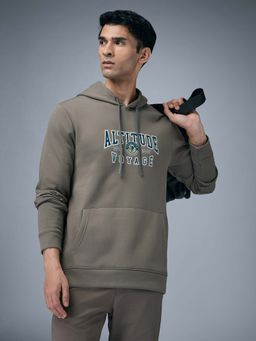 Technosport - Men Printed Slim Fit Hooded Sports Sweatshirt With Technowarm+ - Olive