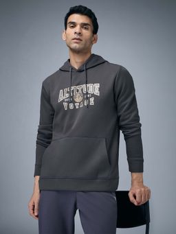 Technosport - Men Printed Slim Fit Hooded Sports Sweatshirt With Technowarm+ - Grey
