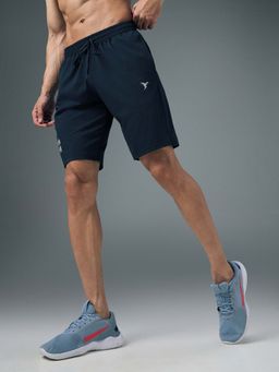 Technosport - Men Solid Relaxed Fit Sports Shorts With Elastolite - Navy Blue
