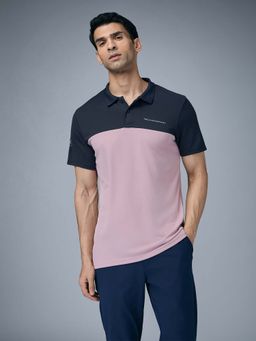 Technosport - Men Colorblock Relaxed Fit Sports Polo T-Shirt With Technocool+ - Pink
