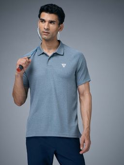 Technosport - Men Melange Slim Fit Sports Polo T-Shirt With Double Cool - Blue