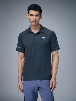 Technosport - Men Melange Slim Fit Sports Polo T-Shirt With Double Cool - Navy Blue