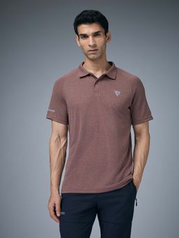 Technosport - Men Melange Slim Fit Sports Polo T-Shirt With Double Cool - Mauve