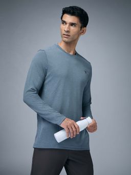 Technosport - Men Melange Slim Fit Round Neck Sports T-Shirt With Double Cool - Blue