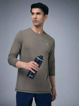 Technosport - Men Melange Slim Fit Round Neck Sports T-Shirt With Double Cool - Olive