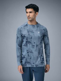 Technosport - Men Jacquard Slim Fit Round Neck Sports T-Shirt With Double Cool - Blue