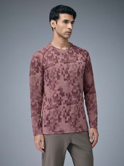 Technosport - Men Jacquard Slim Fit Round Neck Sports T-Shirt With Double Cool - Orange