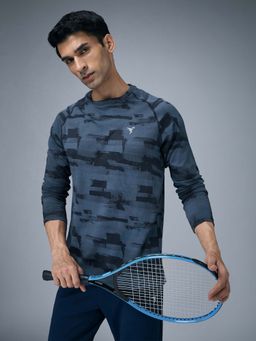 Technosport - Men Jacquard Slim Fit Round Neck Sports T-Shirt With Double Cool - Navy Blue