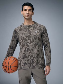 Technosport - Men Jacquard Slim Fit Round Neck Sports T-Shirt With Double Cool - Olive