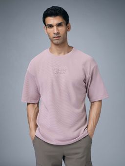Technosport - Men Textured Oversized Round Neck T-Shirt With Cotflex - Pink