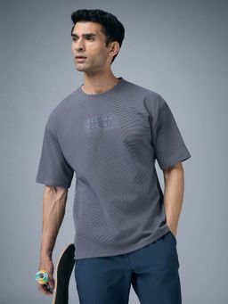 Technosport - Men Textured Oversized Round Neck T-Shirt With Cotflex - Blue