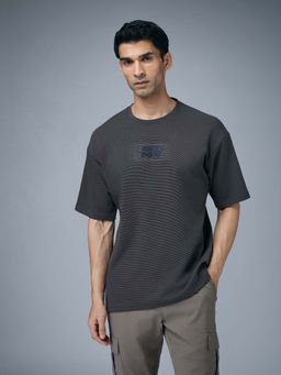 Technosport - Men Textured Oversized Round Neck T-Shirt With Cotflex - Grey