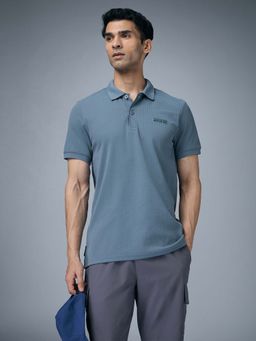 Technosport - Men Self Design Active Out Polo T-Shirt Slim Fit - Blue