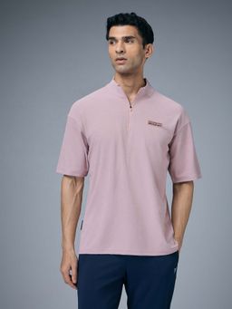 Technosport - Men High Neck Self Design Oversized Active Out T-Shirt - Pink