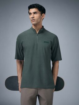 Technosport - Men High Neck Self Design Oversized Active Out T-Shirt - Green