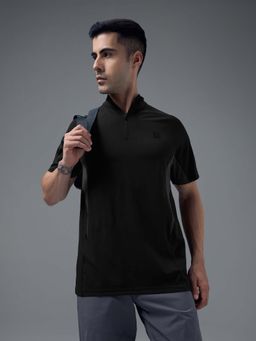 Technosport - Men Colorblock Slim Fit High Neck Sports T-Shirt With Cotflex - Black