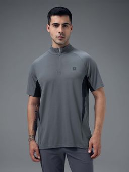 Technosport - Men Colorblock Slim Fit High Neck Sports T-Shirt With Cotflex - Blue