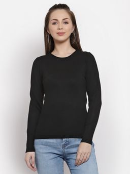 Mafadeny - Women Black Crew Neck Knit Top