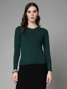 Mafadeny - Women Green Crew Neck Knit Top