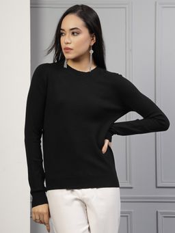 Mafadeny - Women Black Knit Long Sleeve Sweater
