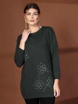 Mafadeny - Women Green Embellished Longline Top