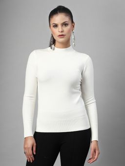 Mafadeny - Women White Turtleneck Knit Top