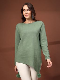 Mafadeny - Green Geometric Long Sleeve Knit Top